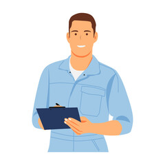 illustration of a working man doing a task on a clipboard
