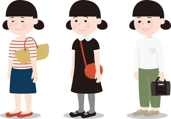 黒髪の女の子　ファッションバリエーション