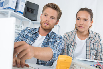 Obraz premium male and female engineers