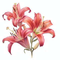 watercolor botanical illustration of lilies. Generative AI