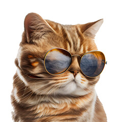 Realistic cat wearing cool sunglasses on a transparent background (PNG). Generative AI.