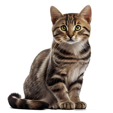 Realistic picture, lovely tabby cat. Cute cat on a transparent background (PNG). Generative AI