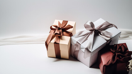 gift boxes tied with ribbons on a White background