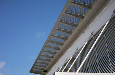 Awning and shading of a building or building on a clear day
