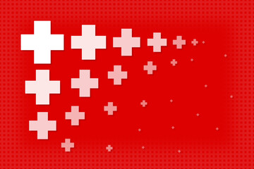 Obraz premium Medical cross shape on red and healthcare with copy space. Insurance service. Health care and medical services concept.