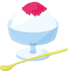 ガラスの器に入ったかき氷　いちごシロップ