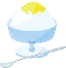 ガラスの器に入ったかき氷　レモンシロップ