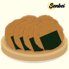 Seinbei or Japanese rice cracker with seaweed isolated illustration. Japanese traditional food