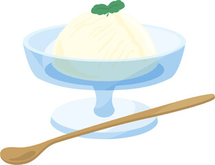 ガラスの器に入ったバニラアイスクリーム　