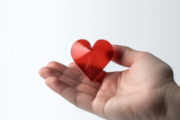 design for Red heart in woman hand. On isolated white background. Concept of love, giving gifts, donorship. generative ai