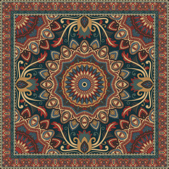 Colorful ornamental vector design for rug, tapis, yoga mat. Geometric ethnic clipart. Arabian ornamental carpet with decorative elements.Persian carpet