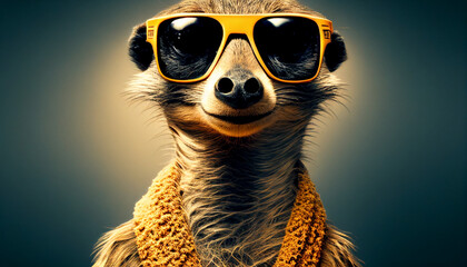 Brillenmode, Lustiges Erdmännchen mit Sonnenbrille cool kreativ Tierfotografie 3d digital, Comic, Generative AI 