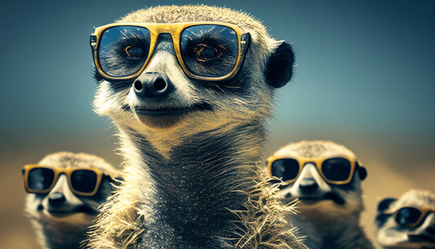Coole Tiere Erdm&auml;nnchen mit Sonnenbrille lustig, Werbung, Comic, digital 3d Generative AI 