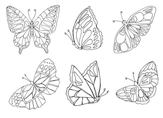 set of vector silhouette butterfly, coloring page