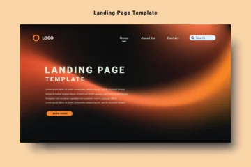 Fotobehang modern landing page template design with orange color gradation abstract fluid style background vector © Nustian Degraf
