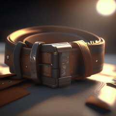 beautiful brown leather belt with gold buckle