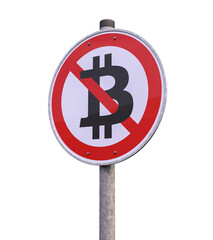 3d Illustration - Verkehrsschild - Verbot - Bitcoin - Freisteller - Freigestellt