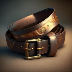 beautiful brown leather belt with gold buckle