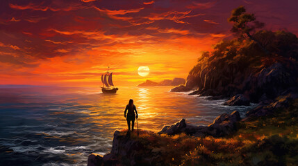 silhouette of a person in the sunset