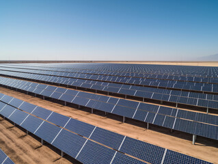 Power of the Sun: Expansive Solar Farm Under Midday Skies - AI-Generated 