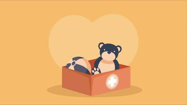 charity donations toys in box animation