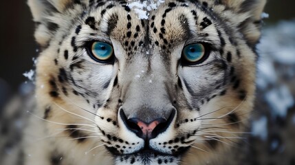 close up portrait of a snow leopard