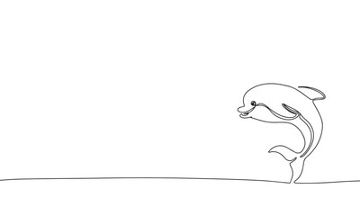 Cute dolphin. One line continuous abstract conception of sea, ocean animal. Line art, outline, silhouette, vector illustration.