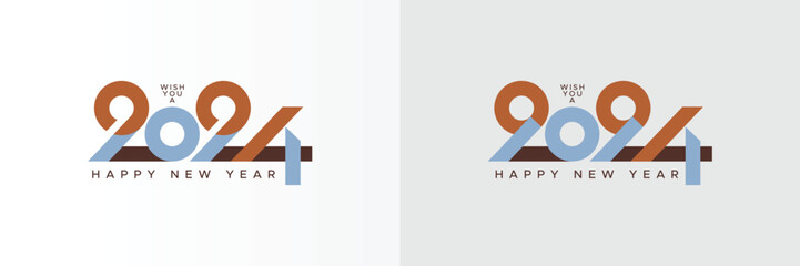 2024 typography logo design concept. Happy new year 2024 logo design with minimalist style and modern colour
