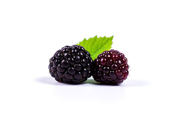Fresh ripe blackberries isolated on white background. Created with Generative AI Technology