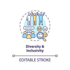 Diversity and inclusivity concept icon. Organizational culture. Social equality. Support network. Safe space abstract idea thin line illustration. Isolated outline drawing. Editable stroke