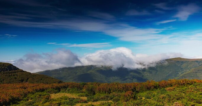 Timelapse of fast moving clouds in Madeira mountains