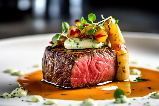 Cooked beef with sauce, AI generated