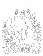 floral Wolf out line for coloring book interior 