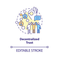 Decentralized trust concept icon. People community. Direct access. Content creator. Support network. Social media abstract idea thin line illustration. Isolated outline drawing. Editable stroke