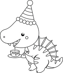a vector of a dinosaur themed birthday celebration in black and white coloring
