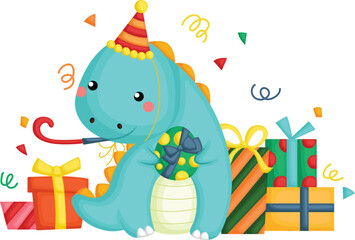 a vector of a dinosaur themed birthday celebration