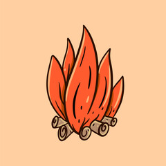 Color tourism bonfire sign art. Hand drawn cartoon style.