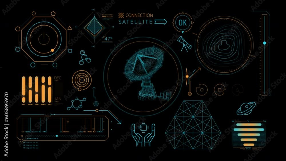 Canvas Prints animated infographics on the theme of radio astronomy and space observation.