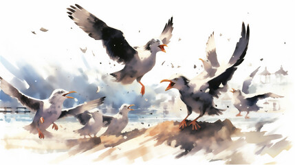 Obraz premium Generative AI, Feathers and Fury: Seagull Skirmish