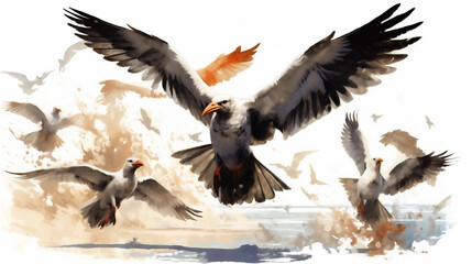 Fototapeta premium Generative AI, Feathers and Fury: Seagull Skirmish