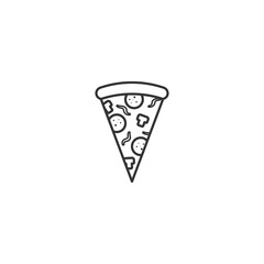 Outline icon of pizza. Food icon. , Meat, Vegetable, Mushroom, and Sausage. Pizza cartoon.
