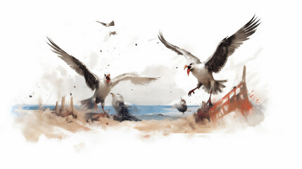 Obraz premium Generative AI, Feathers and Fury: Seagull Skirmish