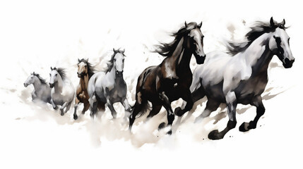 Obraz na płótnie Canvas Generative AI, Unbridled Freedom: Watercolor Drawing of a Herd of Wild Horses