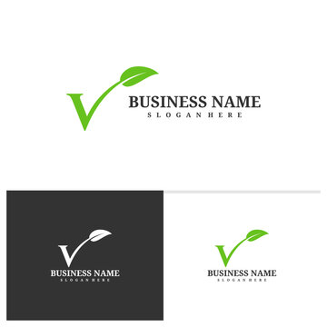 Letter V with Leaf template, Creative V Leaf logo design vector, Leaf logo concepts