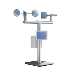 3D rendering of an anemometer connected to a solar panel and integrated with a monitor screen that reports the weather via the internet of things