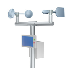 3D rendering of an anemometer connected to a solar panel and integrated with a monitor screen that reports the weather via the internet of things