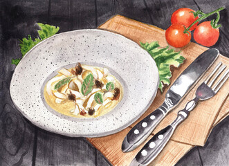 watercolor illustration of lagman