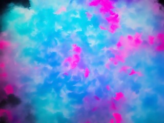 Fototapeta na wymiar Paint water. Color mist. Magic spell mystery. Blue pink contrast vapor floating splash cloud blend on dark black abstract art background, Ai Generative
