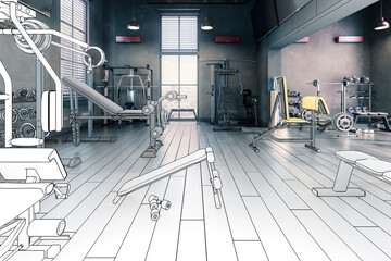 Body Building Gym Integrated Inside a Fitness Area (project) - 3D Visualization