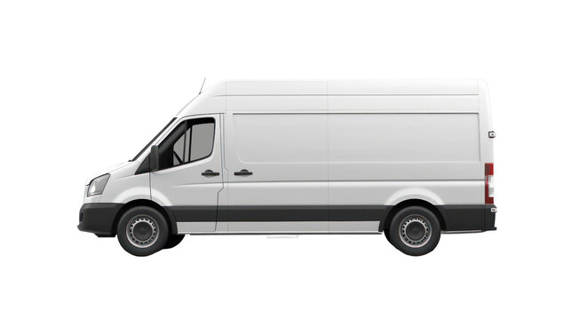 White Delivery Van Side View On Isolated Empty Background. Generative AI